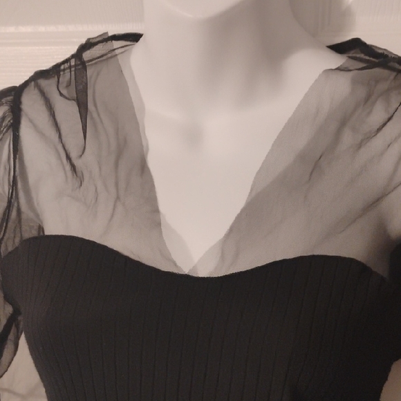 SHEIN Black Blouse with Sheer Sleeves - Picture 3 of 9